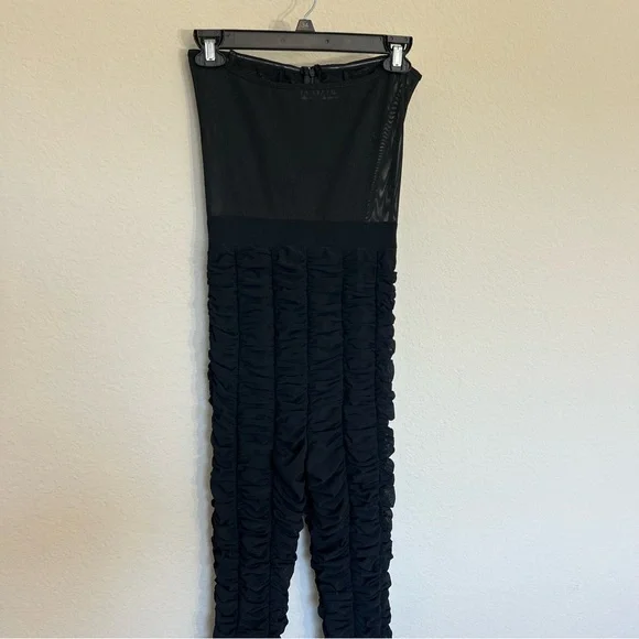 I.AM.GIA Ophelia black strapless mesh ruched jumpsuit club party festival medium